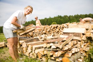 Freiwillige beim Holzarbeiten