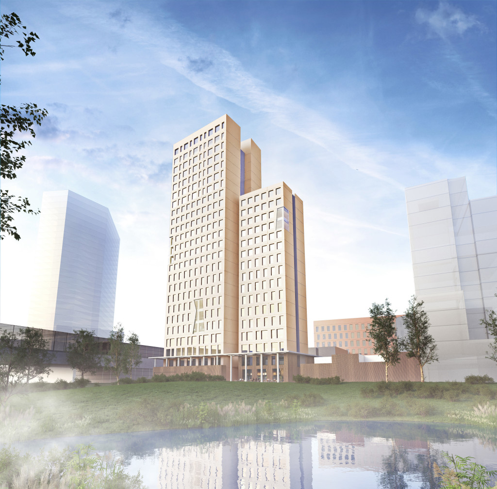 Das HoHo-Holzhaus der Kerbler Gruppe in einer Visualisierung. 2018 soll es eröffnet werden.