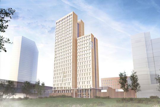 Das HoHo-Holzhaus der Kerbler Gruppe in einer Visualisierung. 2018 soll es eröffnet werden.