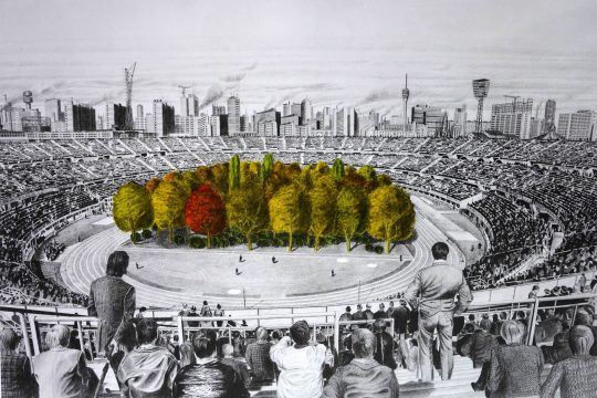 Lithografie: Max Peintner, »Die ungebrochene Anziehungskraft der Natur«, Bleistiftzeichnung 1970/71, handkoloriert von Klaus Littmann 2018, Unikat in Serie.