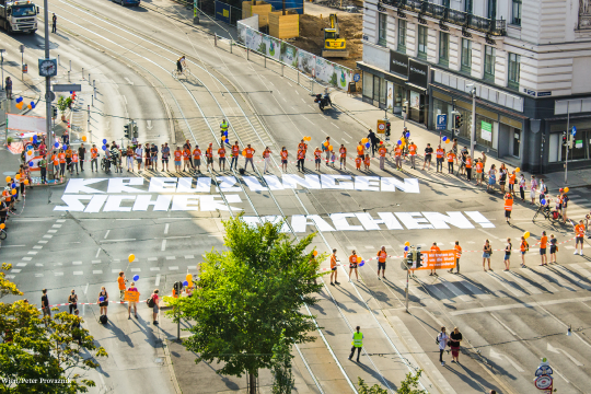 Eine Straßensperre in Wien