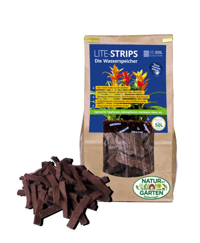 Ein Kilogramm Lite Strips Bio 1 speichert im Boden 10 Liter Wasser. Das hilft Bäumen und Sträuchern beim Anwachsen, eignet sich aber auch für Hochbeete und Balkonkistln. (Bild: Lite-Soil GmbH)