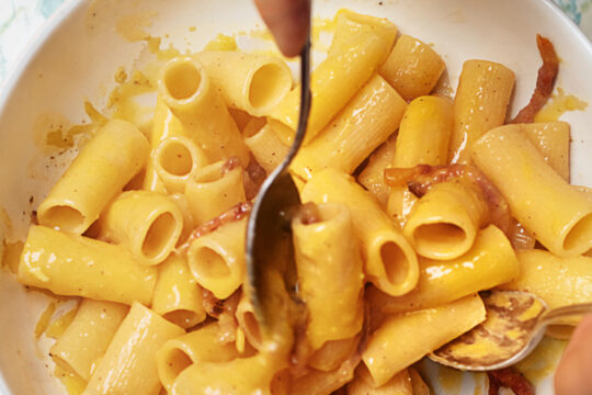 Rigatoni Carbonara.