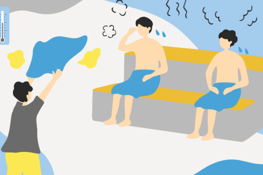 Eine Illustration von Menschen in der Sauna.