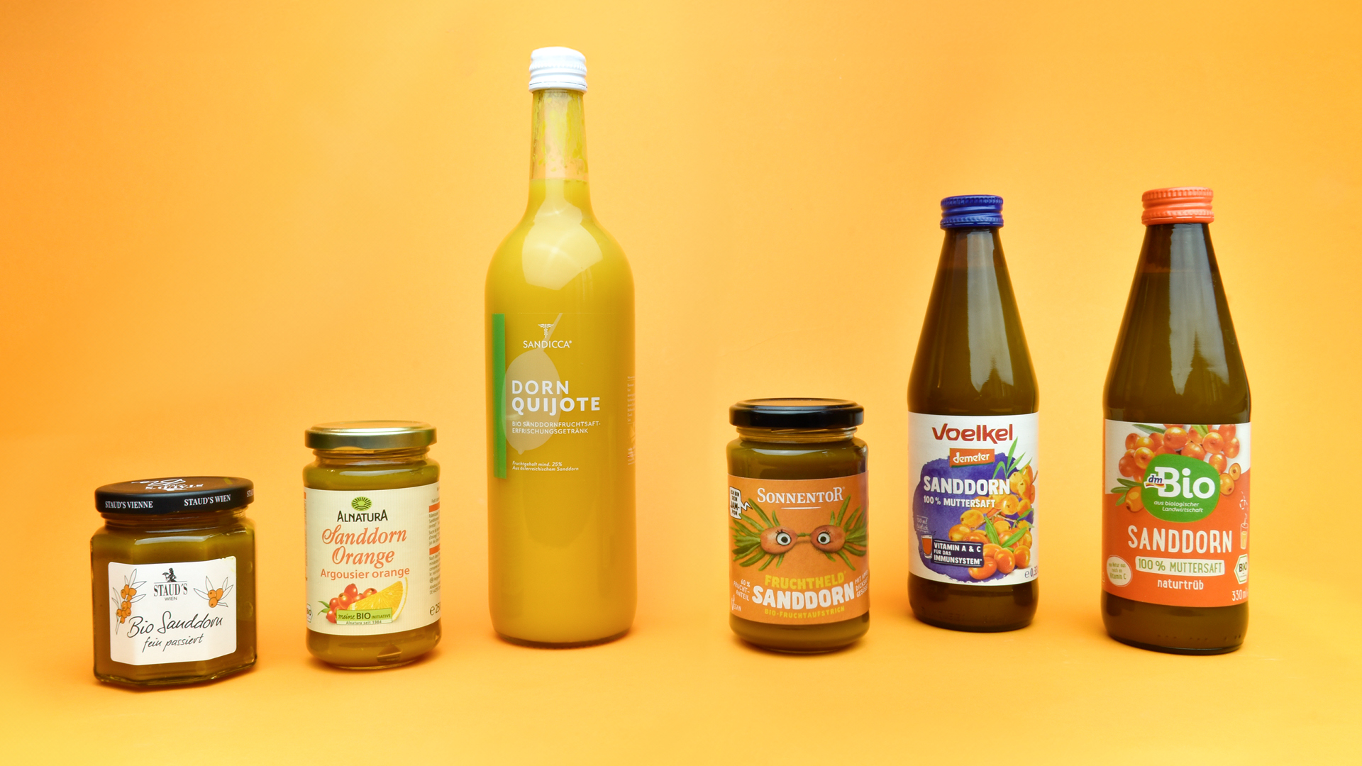 Diverse Sanddorn-Produkte.