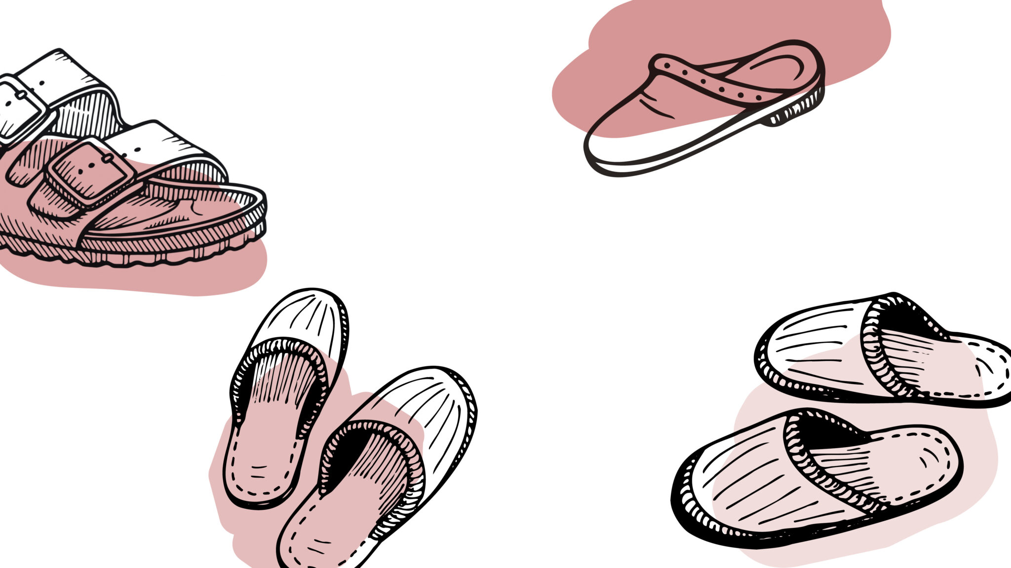 Illustration verschiedener Hausschuhe.